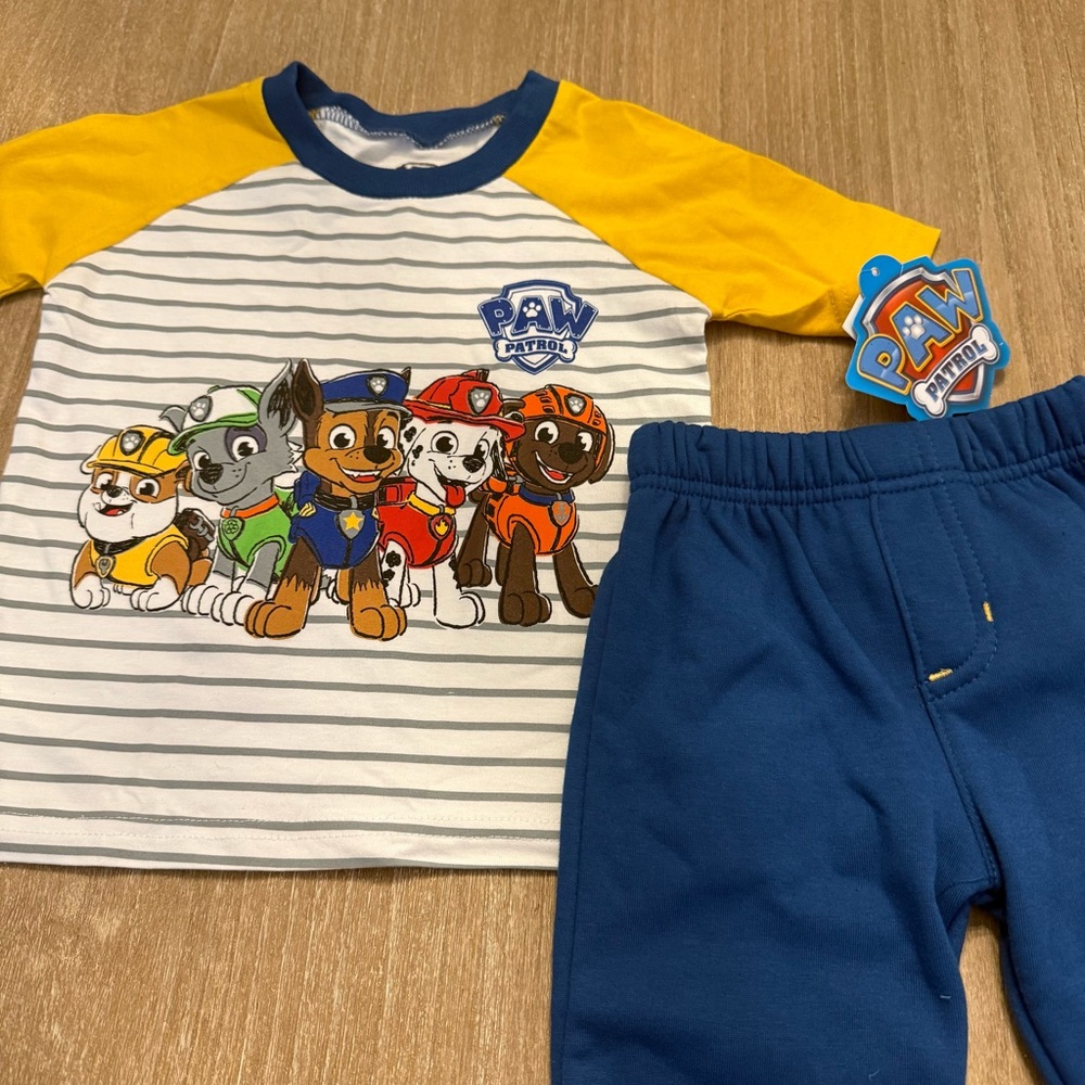NWT! Paw Patrol 2PC matching jogger set/blue & yellow stripes boys sz 18 mo.